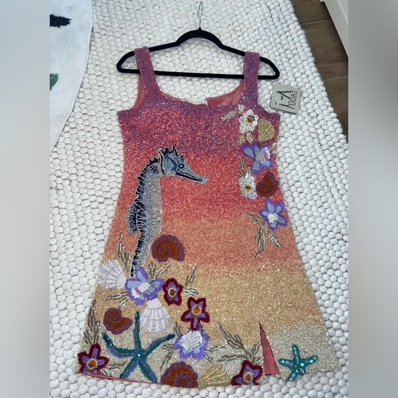 NWT La Fuori golden hour hand beaded oasis mini dress - sunset - ocean  - Large - Picture 7 of 13